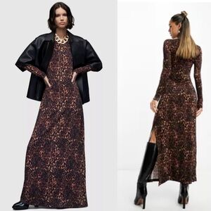 All Saints Katlyn Anita Maxi Dress Leopard Long Sleeve Slit